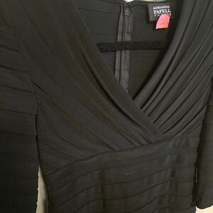 Adrianna Papell Petite Black Formal Sheath Dress V Neck 3/4 Sleeve Elegant